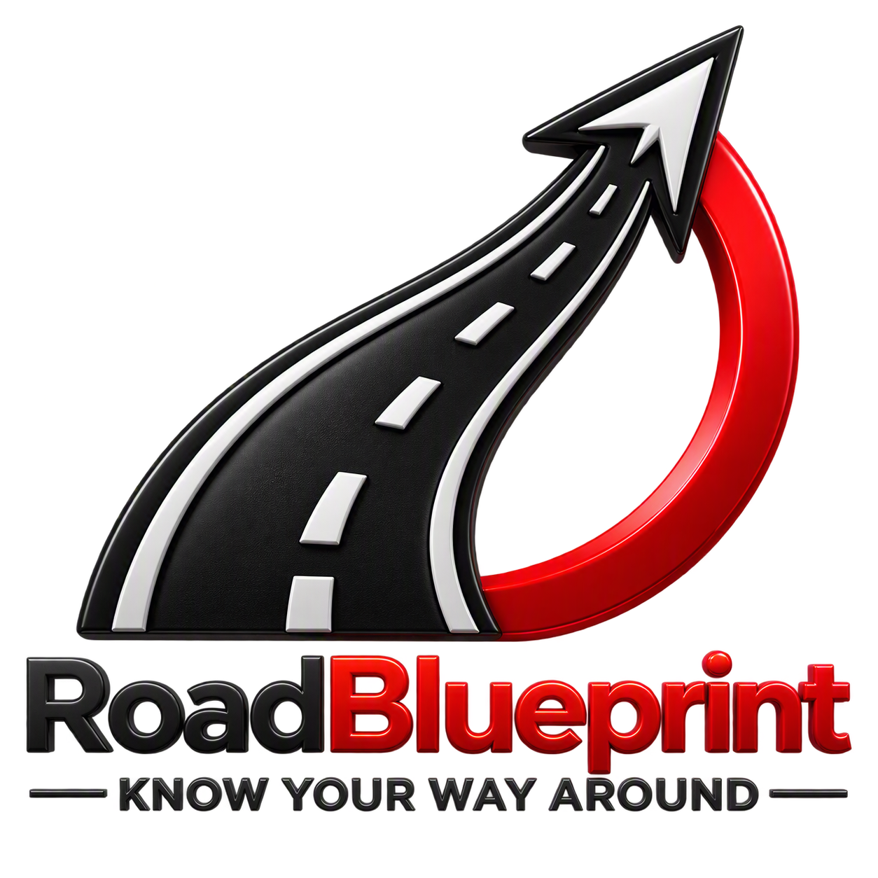 RoadBlueprint official logo featuring a curved asphalt road arrow surrounded by a red ring emblem